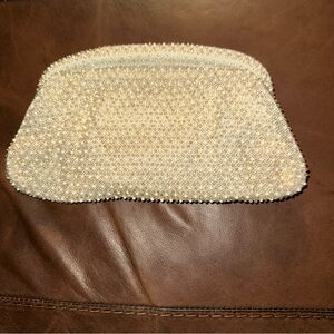 Corde Bead Vintage Cream Clutch With Pocket Mirror
